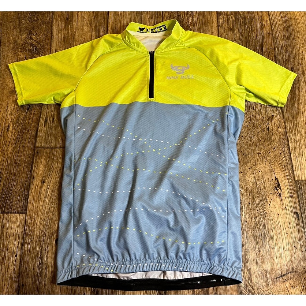Nine Bull Cycling Jersey Lime Green Light Blue Colorblock Large
